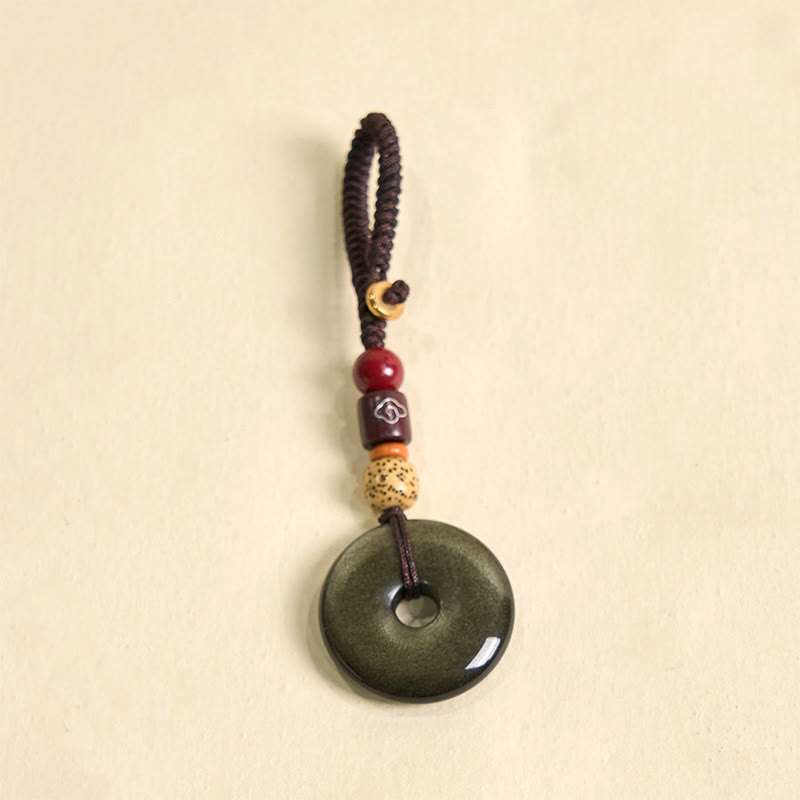 Buddha Stones Natural Gold Sheen Obsidian Peace Buckle Strengthen Key Chain - image 7