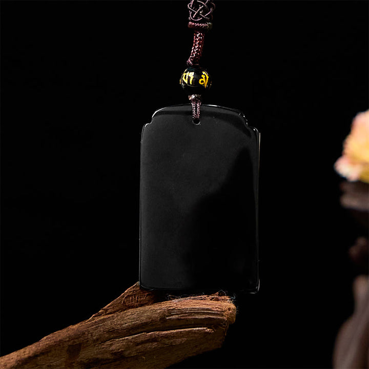 Buddha Stones Natural Black Obsidian Bamboo Fulfillment Necklace Pendant - image 2