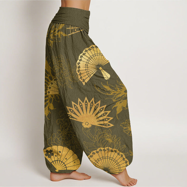 Buddha Stones Fan Flower Pattern Women's Elastic Waist Harem Pants - image 6