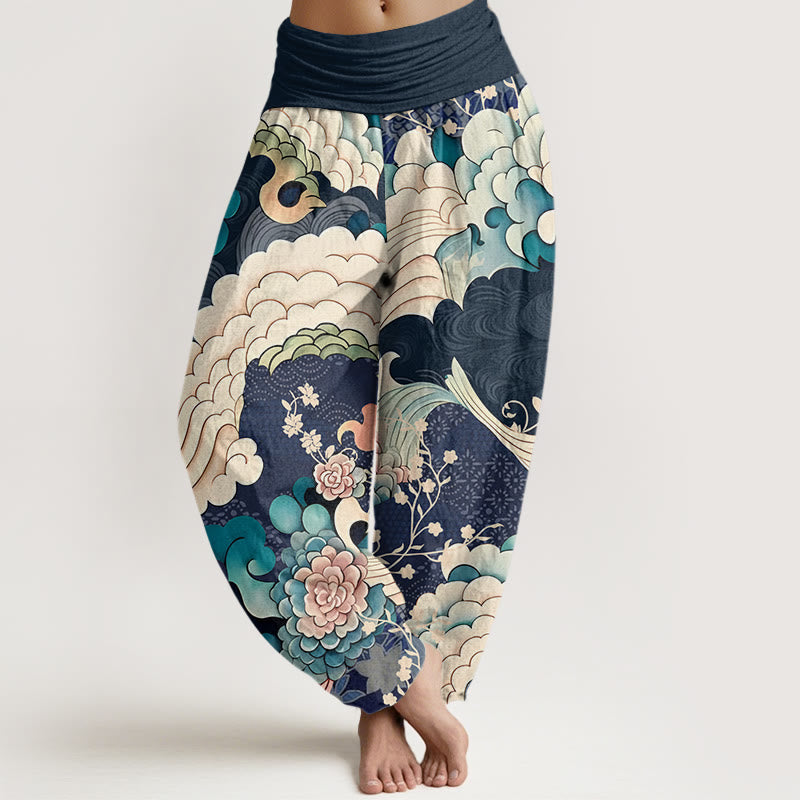 Buddha Stones Flower Wave Pattern Women's Elastic Waist Harem Pants - MidnightBlue - US22，UK/AU26，EU54 (6XL) - image 7