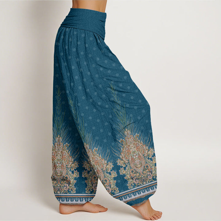 Buddha Stones Ethnic Peacock Floral Pattern Women's Elastic Waist Harem Pants - image 2