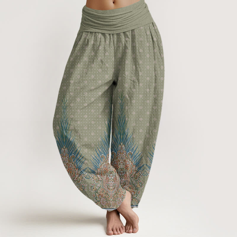 Buddha Stones Ethnic Peacock Floral Pattern Women's Elastic Waist Harem Pants - DarkSeaGreen - US22，UK/AU26，EU54 (6XL) - image 4