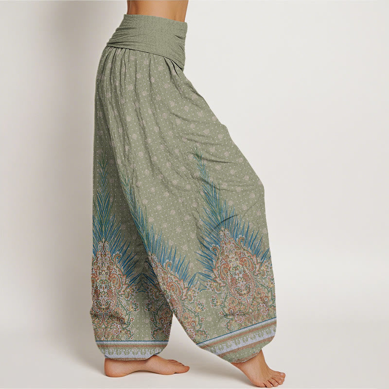 Buddha Stones Ethnic Peacock Floral Pattern Women's Elastic Waist Harem Pants - image 6
