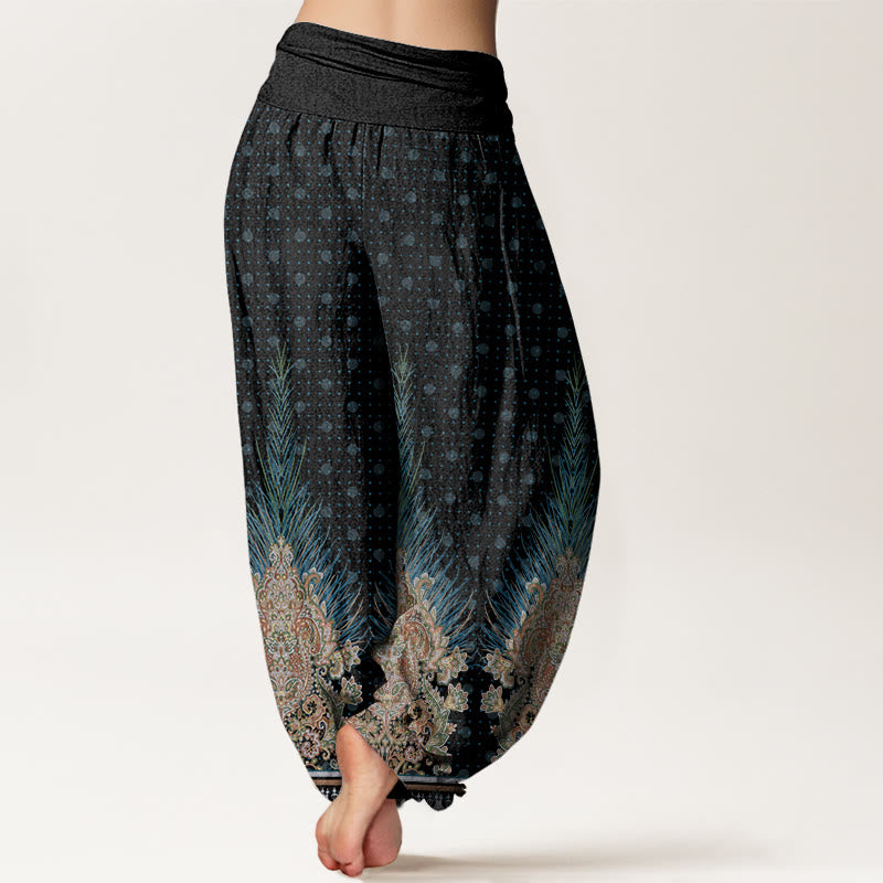 Buddha Stones Ethnic Peacock Floral Pattern Women's Elastic Waist Harem Pants - image 8