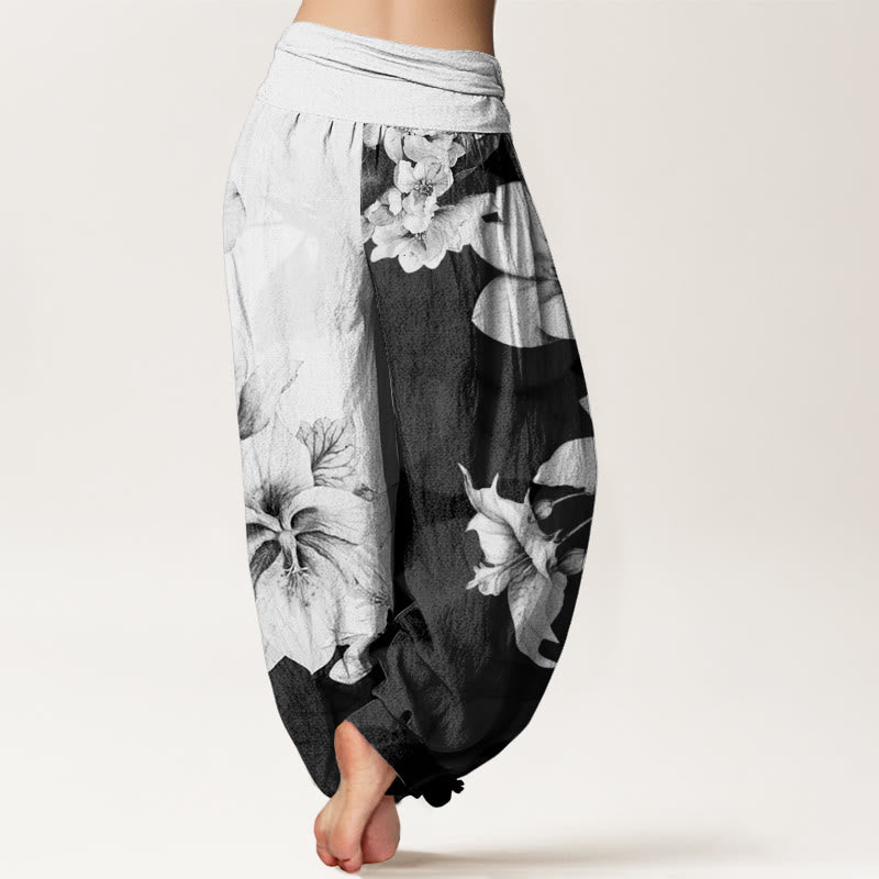 Buddha Stones Camellia Pattern Women's Elastic Waist Harem Pants - image 1