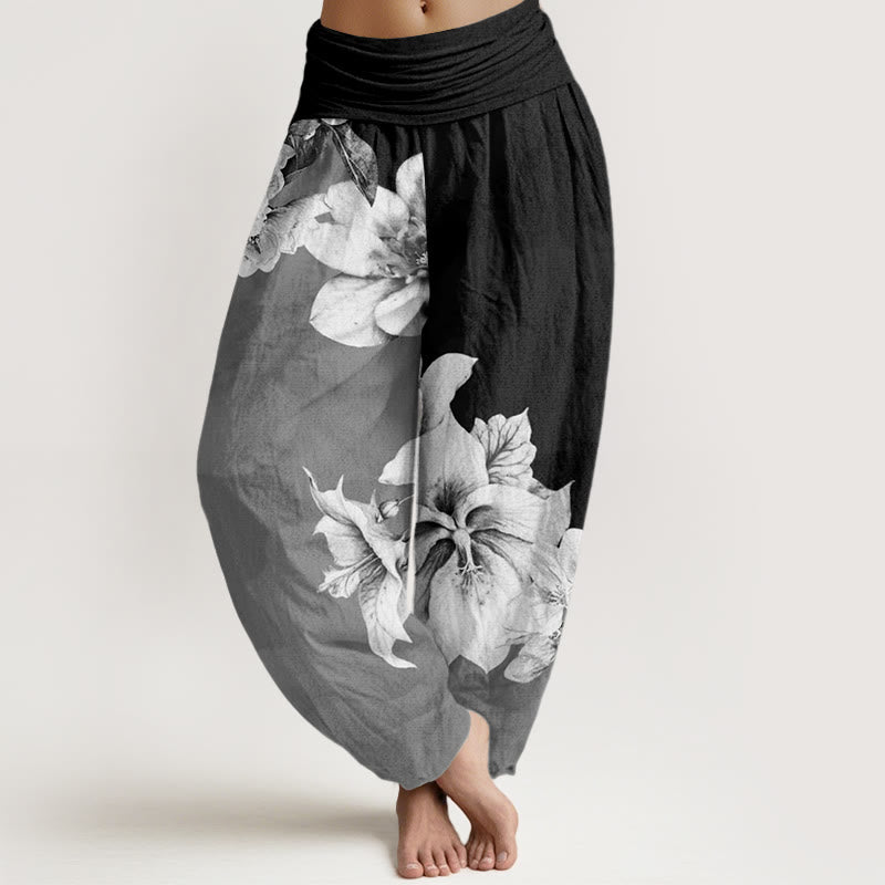 Buddha Stones Camellia Pattern Women's Elastic Waist Harem Pants - Black - US22，UK/AU26，EU54 (6XL) - image 7