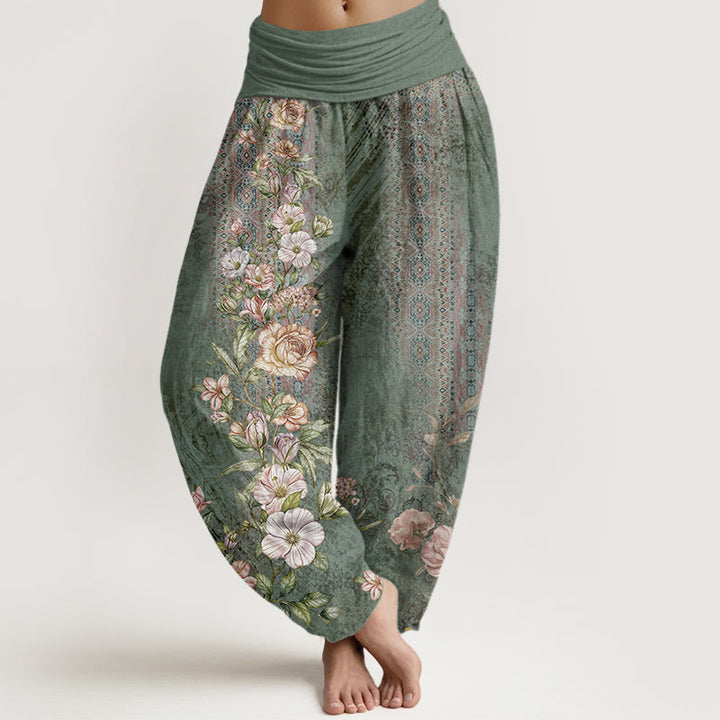 Buddha Stones Cotton Ethnic Floral Ethnic Totem Pattern Women's Elastic Waist Harem Pants - MediumSeaGreen - US22，UK/AU26，EU54 (6XL) - image 0