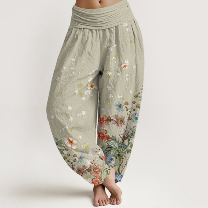 Buddha Stones Various Flowers Pattern Women's Elastic Waist Harem Pants - DarkSeaGreen - US22，UK/AU26，EU54 (6XL) - image 4