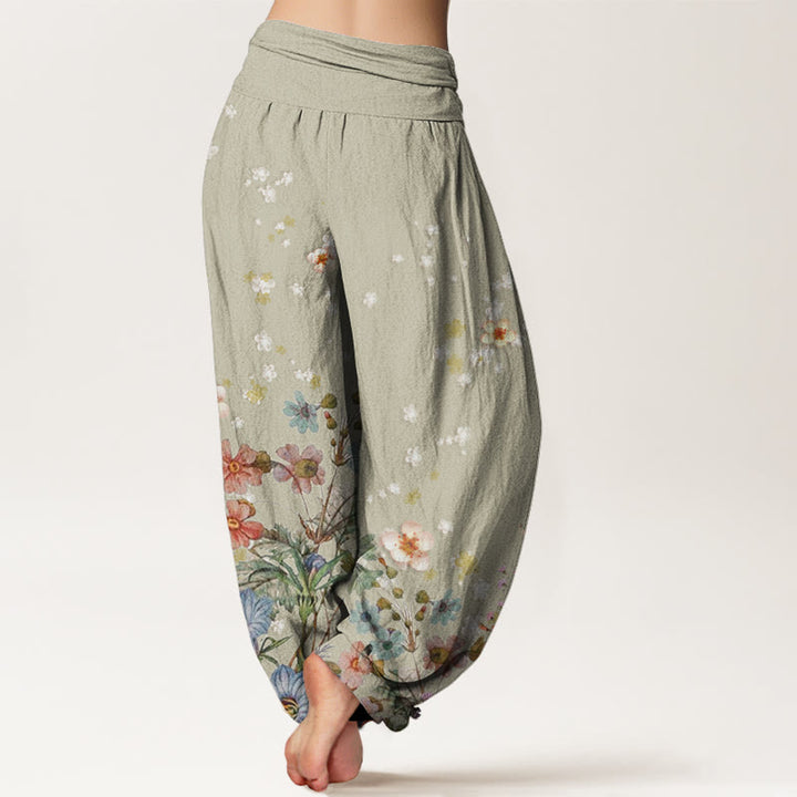Buddha Stones Various Flowers Pattern Women's Elastic Waist Harem Pants - image 5