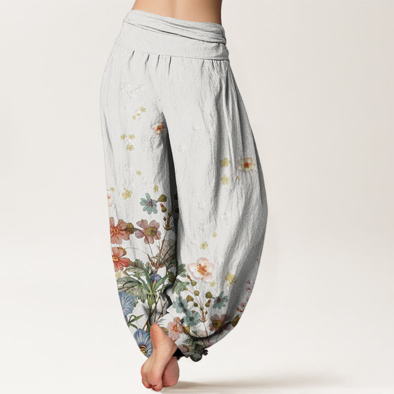 Buddha Stones Various Flowers Pattern Women's Elastic Waist Harem Pants - image 8