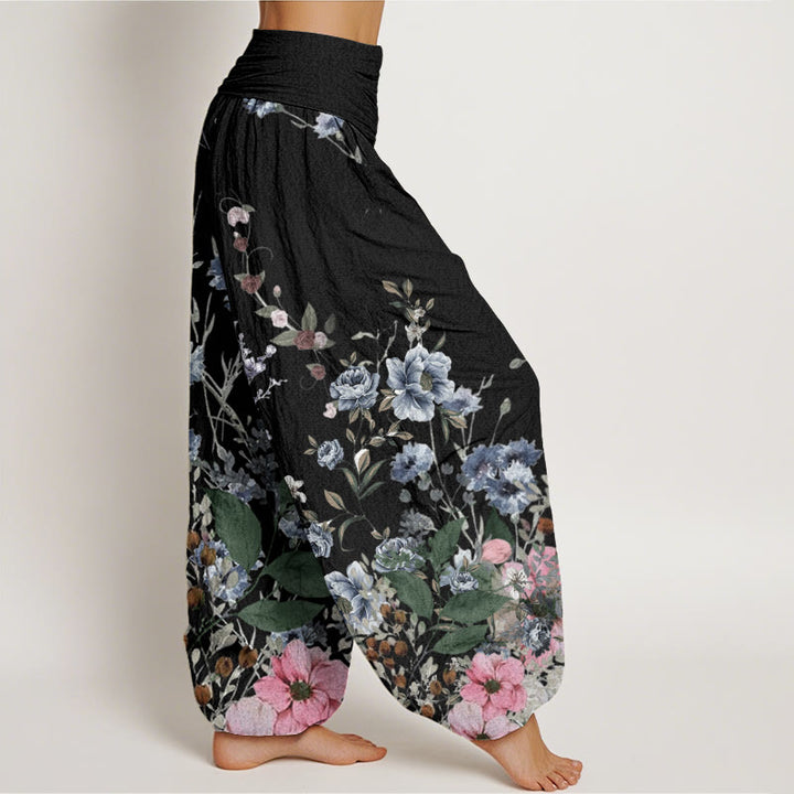 Buddha Stones Cornflower Cosmo Rose Pattern Women's Elastic Waist Harem Pants - image 2
