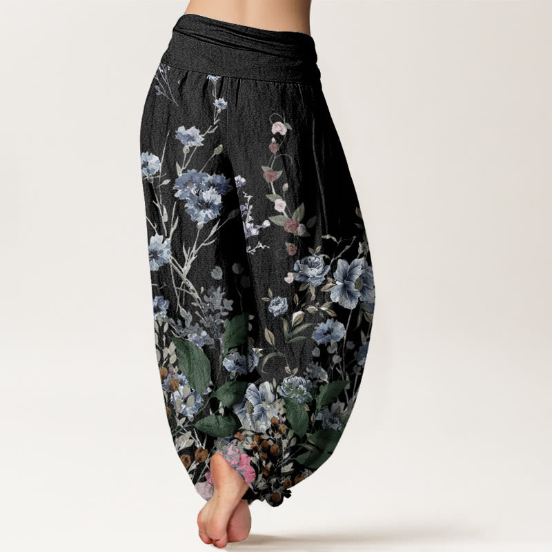 Buddha Stones Cornflower Cosmo Rose Pattern Women's Elastic Waist Harem Pants - image 1