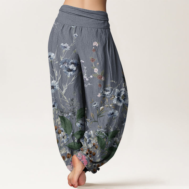 Buddha Stones Cornflower Cosmo Rose Pattern Women's Elastic Waist Harem Pants - image 5