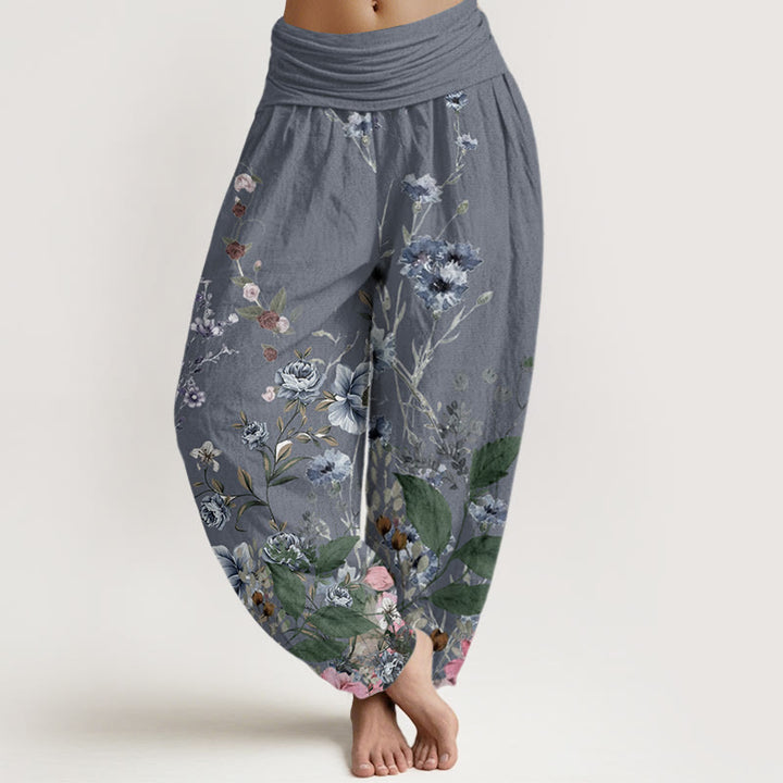 Buddha Stones Cornflower Cosmo Rose Pattern Women's Elastic Waist Harem Pants - SlateGray - US22，UK/AU26，EU54 (6XL) - image 4
