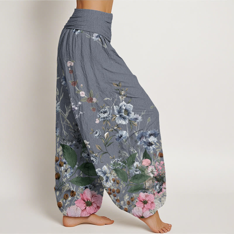Buddha Stones Cornflower Cosmo Rose Pattern Women's Elastic Waist Harem Pants - image 6
