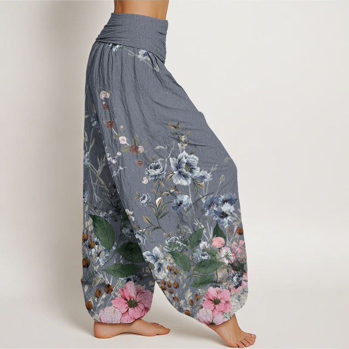 Buddha Stones Cornflower Cosmo Rose Pattern Women's Elastic Waist Harem Pants - image 6