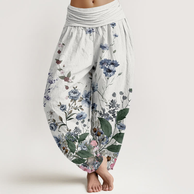Buddha Stones Cornflower Cosmo Rose Pattern Women's Elastic Waist Harem Pants - WhiteSmoke - US22，UK/AU26，EU54 (6XL) - image 7
