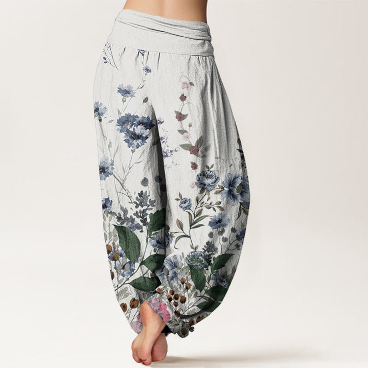 Buddha Stones Cornflower Cosmo Rose Pattern Women's Elastic Waist Harem Pants - image 8