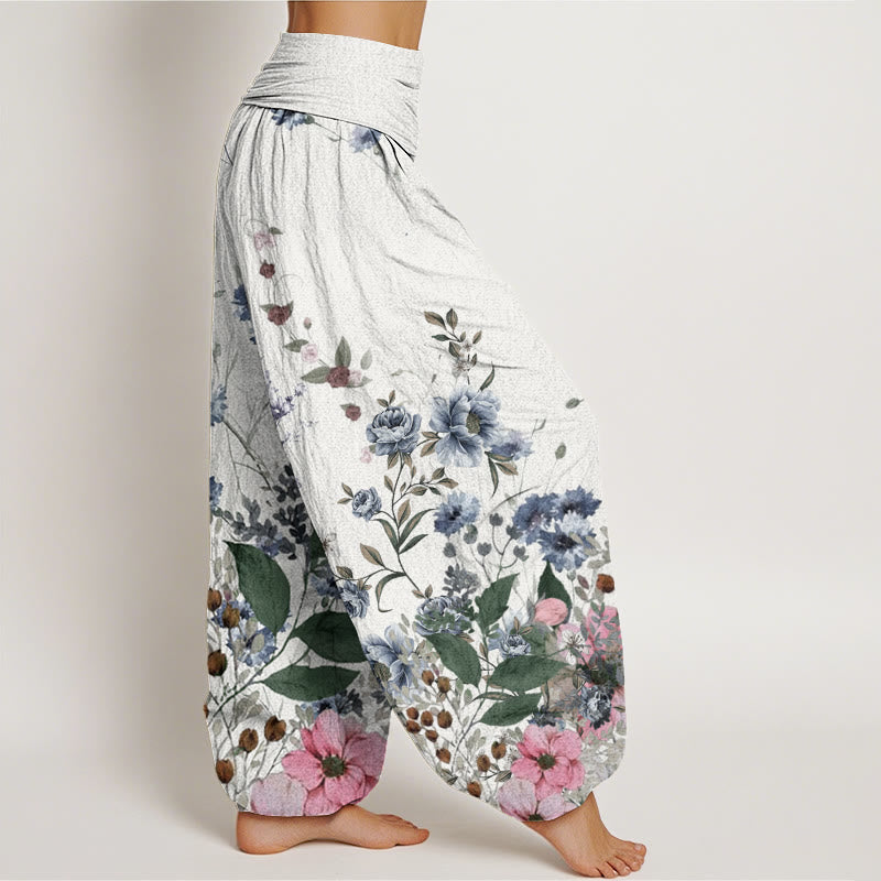 Buddha Stones Cornflower Cosmo Rose Pattern Women's Elastic Waist Harem Pants - image 9