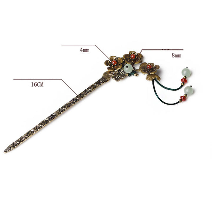 Buddha Stones Green Aventurine Red Agate Alloy Flowers Soothing Hairpin - image 8