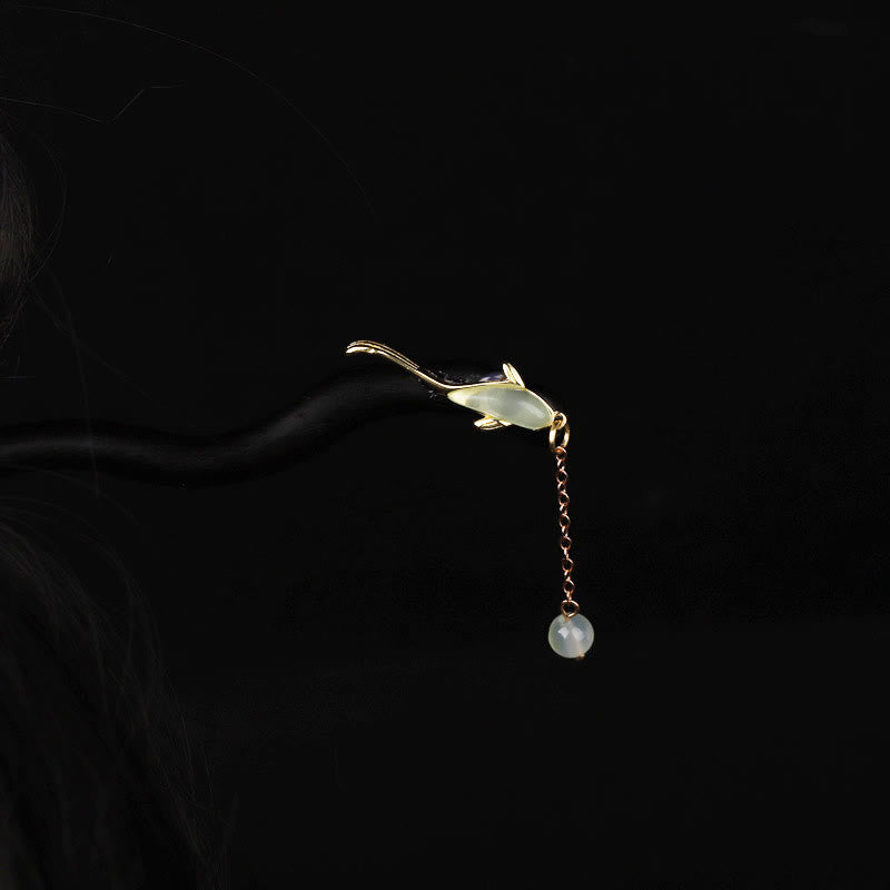 Buddha Stones Ebony Hetian Jade Fish Blessing Hairpin - image 3