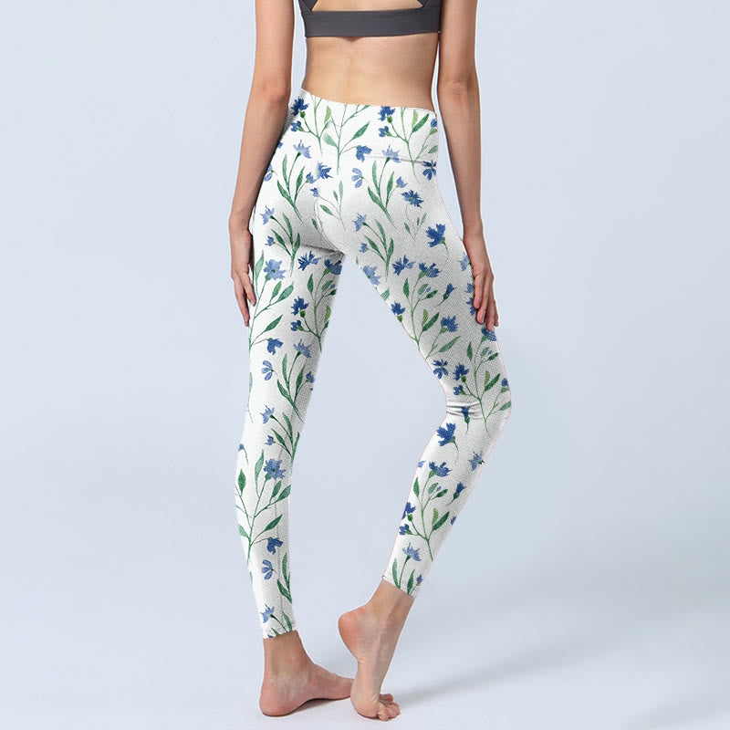 Buddha Stones White Flowers Leaf Pattern Print Gym Leggings Women's Yoga Pants - image 4