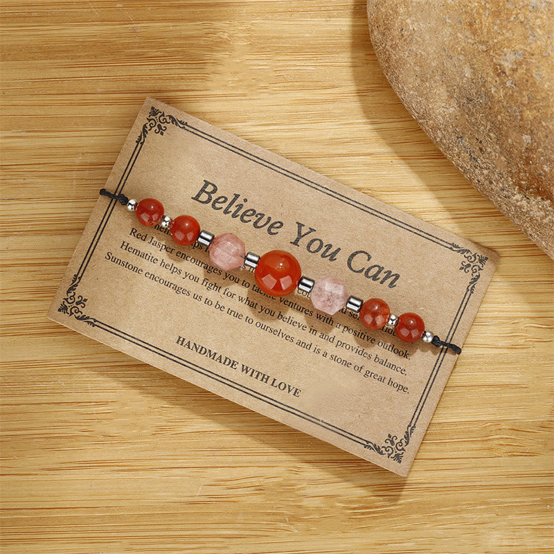 Buddha Stones Believe You Can Carnelian Red Jasper Hematite Sun Stone Positive Bracelet - image 3