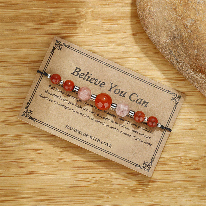 Buddha Stones Believe You Can Carnelian Red Jasper Hematite Sun Stone Positive Bracelet - image 3
