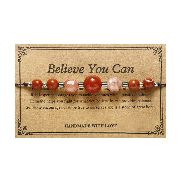 Buddha Stones Believe You Can Carnelian Red Jasper Hematite Sun Stone Positive Bracelet - image 13