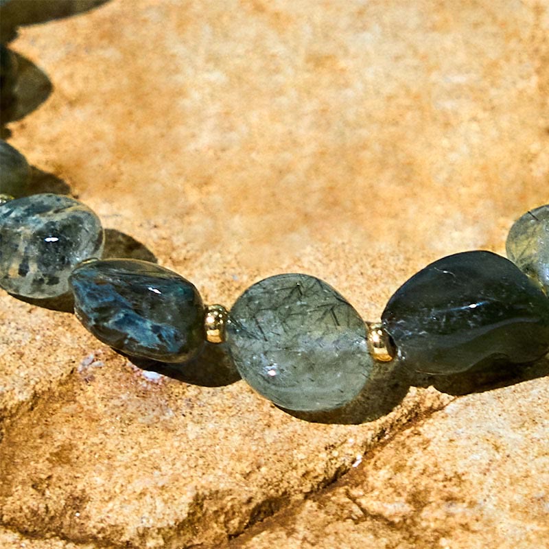 Buddha Stones Green Rutilated Quartz Braid String Protection Bracelet - image 4