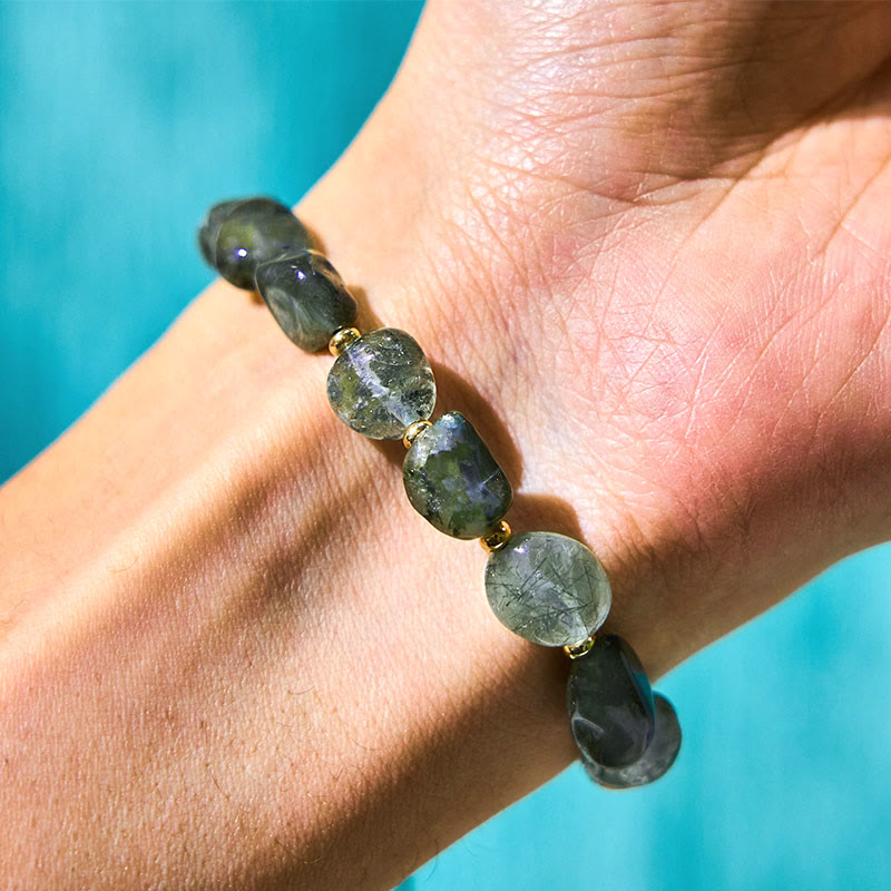 Buddha Stones Green Rutilated Quartz Braid String Protection Bracelet - image 3