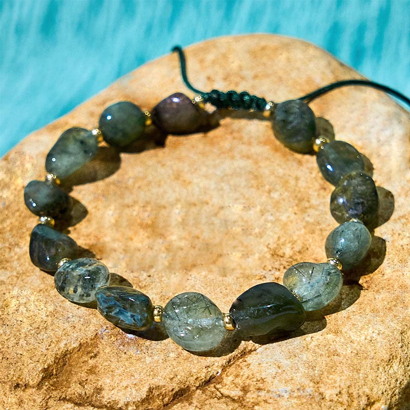 Buddha Stones Green Rutilated Quartz Braid String Protection Bracelet - image 2