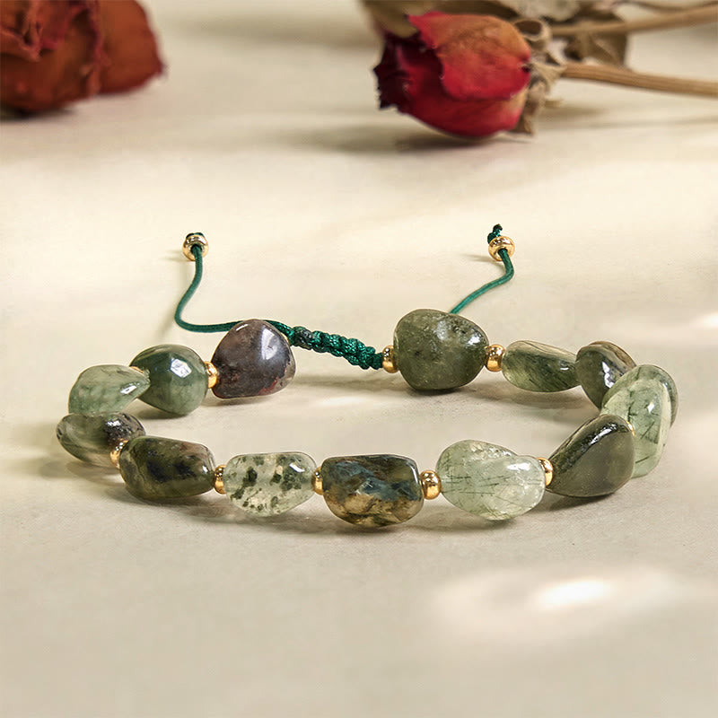 Buddha Stones Green Rutilated Quartz Braid String Protection Bracelet - Green Rutilated Quartz(Wrist Circumference 15-20cm) - image 0