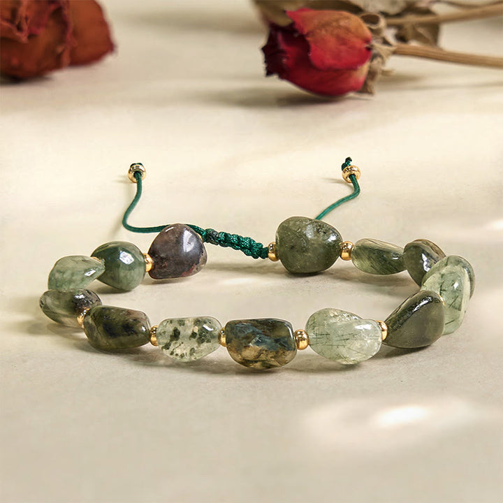 Buddha Stones Green Rutilated Quartz Braid String Protection Bracelet - Green Rutilated Quartz(Wrist Circumference 15-20cm) - image 0