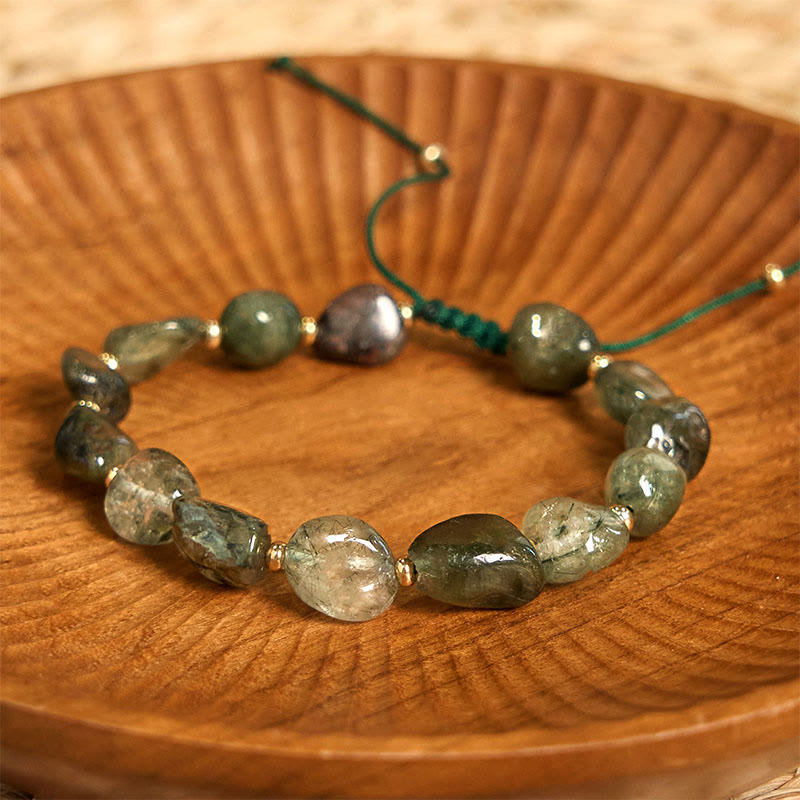 Buddha Stones Green Rutilated Quartz Braid String Protection Bracelet - image 1