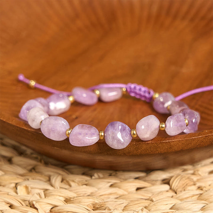 Buddha Stones Irregular Shape Amethyst Braid String Balance Bracelet - image 2