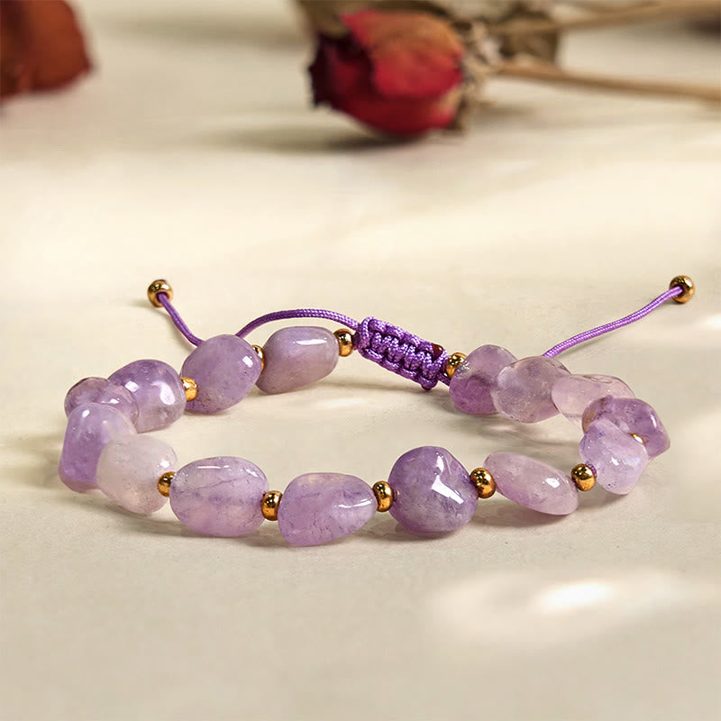 Buddha Stones Irregular Shape Amethyst Braid String Balance Bracelet - Amethyst(Wrist Circumference 15-20cm) - image 0