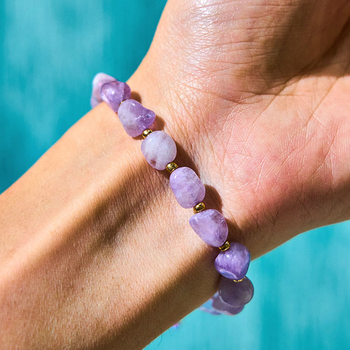 Buddha Stones Irregular Shape Amethyst Braid String Balance Bracelet - image 5
