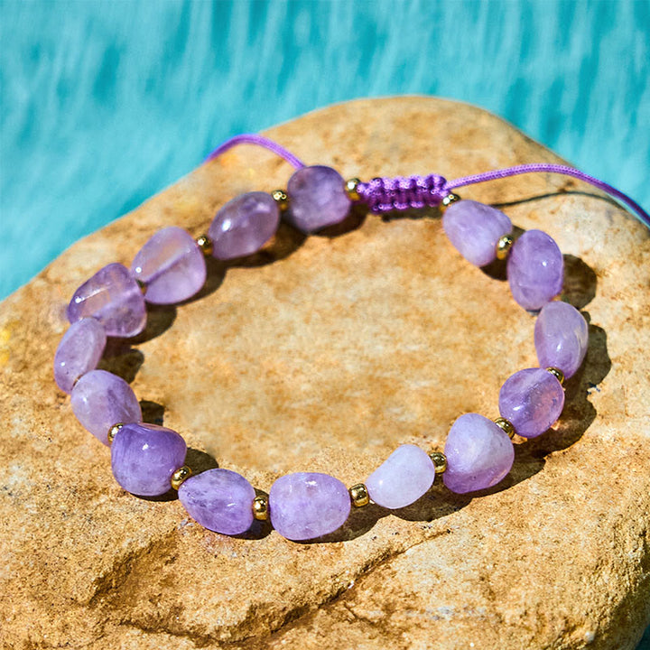 Buddha Stones Irregular Shape Amethyst Braid String Balance Bracelet - image 3