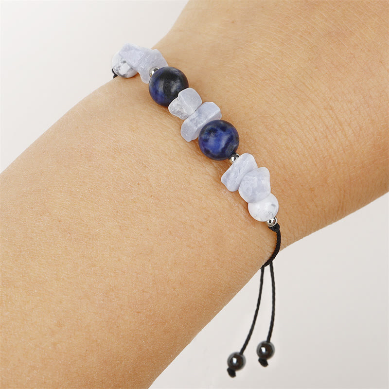 Buddha Stones Don't Make Me Roar Purple Agate Blue Lace Agate Blue Sodalite Protection Bracelet - image 8