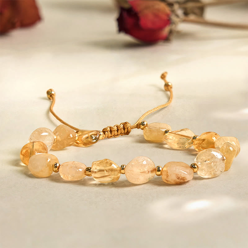 Buddha Stones Irregular Shape Citrine Braid String Happiness Bracelet - Citrine(Wrist Circumference 15-20cm) - image 0