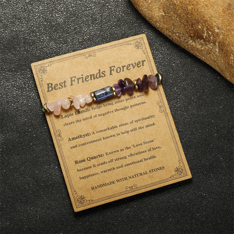 Buddha Stones Best Friends Forever Amethyst Rose Quartz Lazurite Spiritual Bracelet - image 11