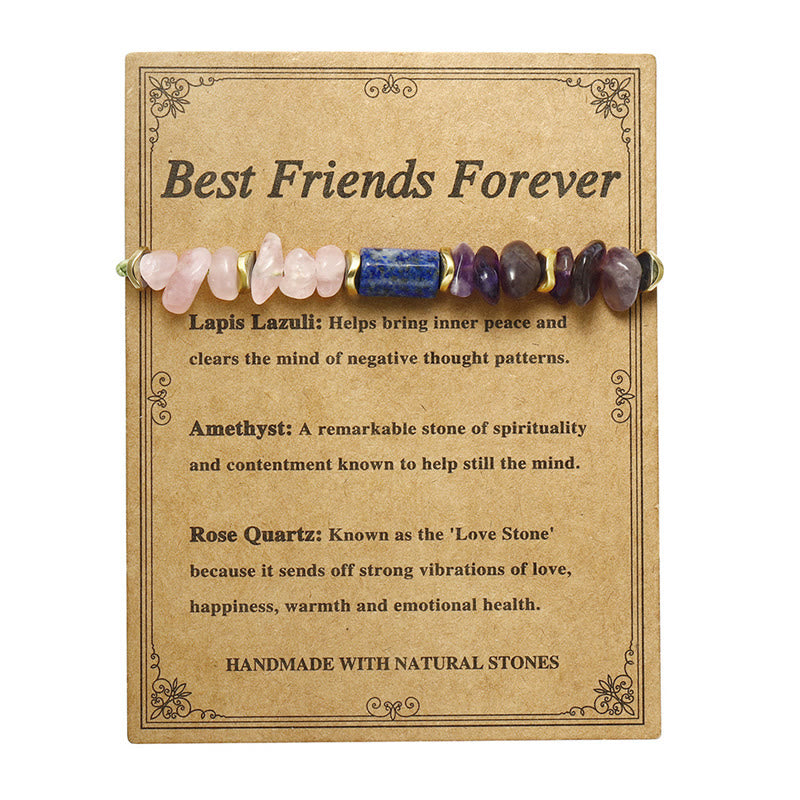 Buddha Stones Best Friends Forever Amethyst Rose Quartz Lazurite Spiritual Bracelet - image 13