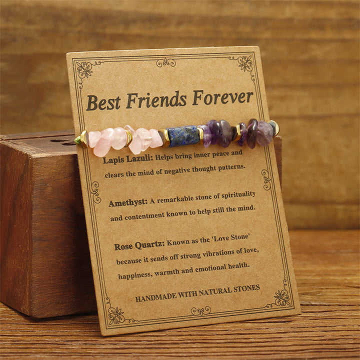 Buddha Stones Best Friends Forever Amethyst Rose Quartz Lazurite Spiritual Bracelet - image 2