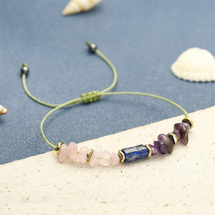 Buddha Stones Best Friends Forever Amethyst Rose Quartz Lazurite Spiritual Bracelet - image 9