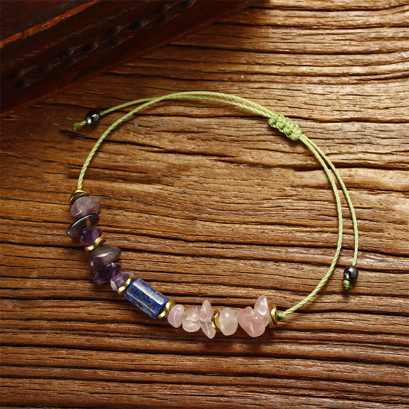 Buddha Stones Best Friends Forever Amethyst Rose Quartz Lazurite Lapis Lazuli Spiritual Bracelet - image 8