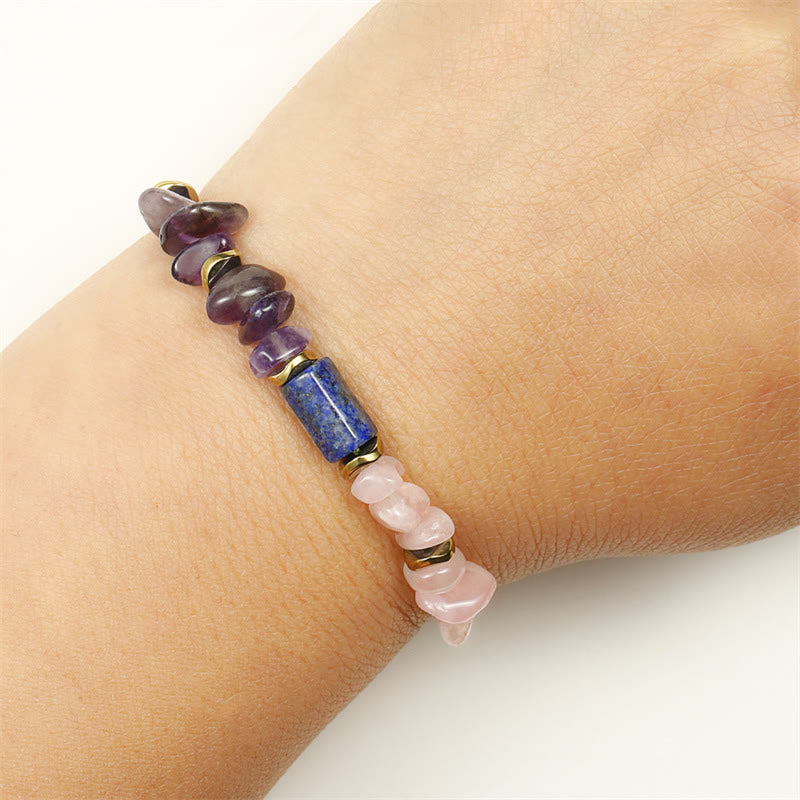 Buddha Stones Best Friends Forever Amethyst Rose Quartz Lazurite Spiritual Bracelet - image 10