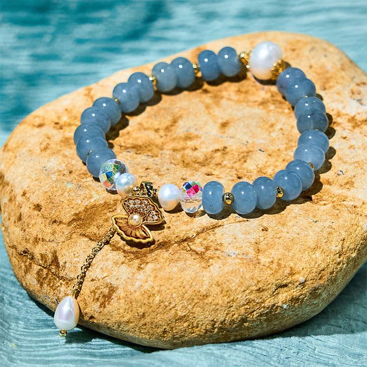 Buddha Stones Natural Aquamarine Pearl Shell Healing Bead Bracelet - Aquamarine(Wrist Circumference: 15-16cm) - image 0