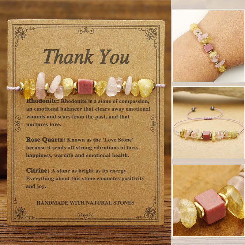 Buddha Stones Thank You Rose Quartz Citrine Rhodonite Passionate Bracelet - Thank You(Wrist Circumference 14-24cm) - image 0
