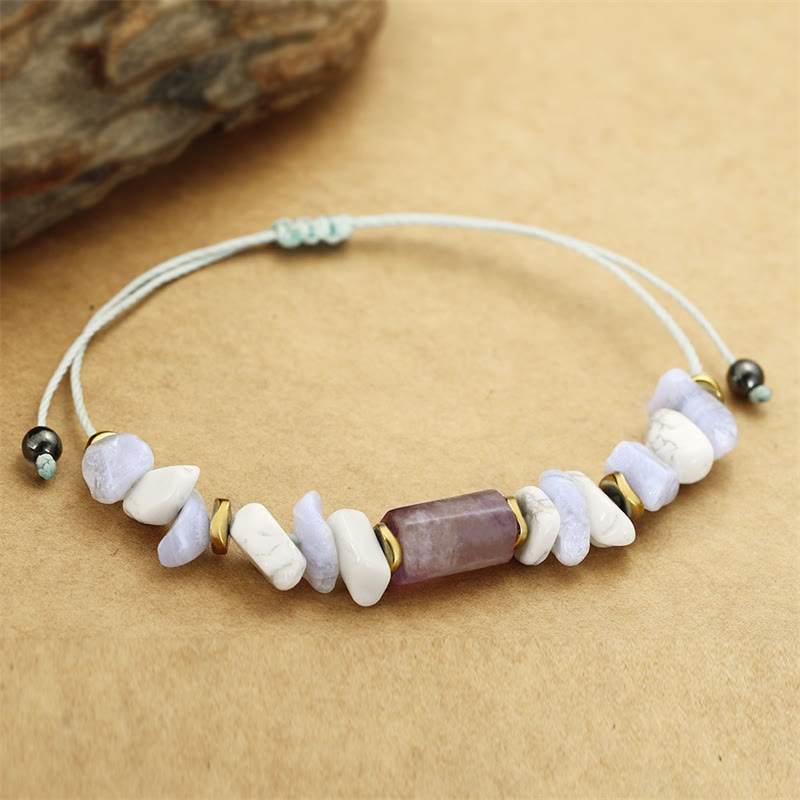 Buddha Stones De-Stress Amethyst Blue Lace Agate Howlite Healing Bracelet - image 3